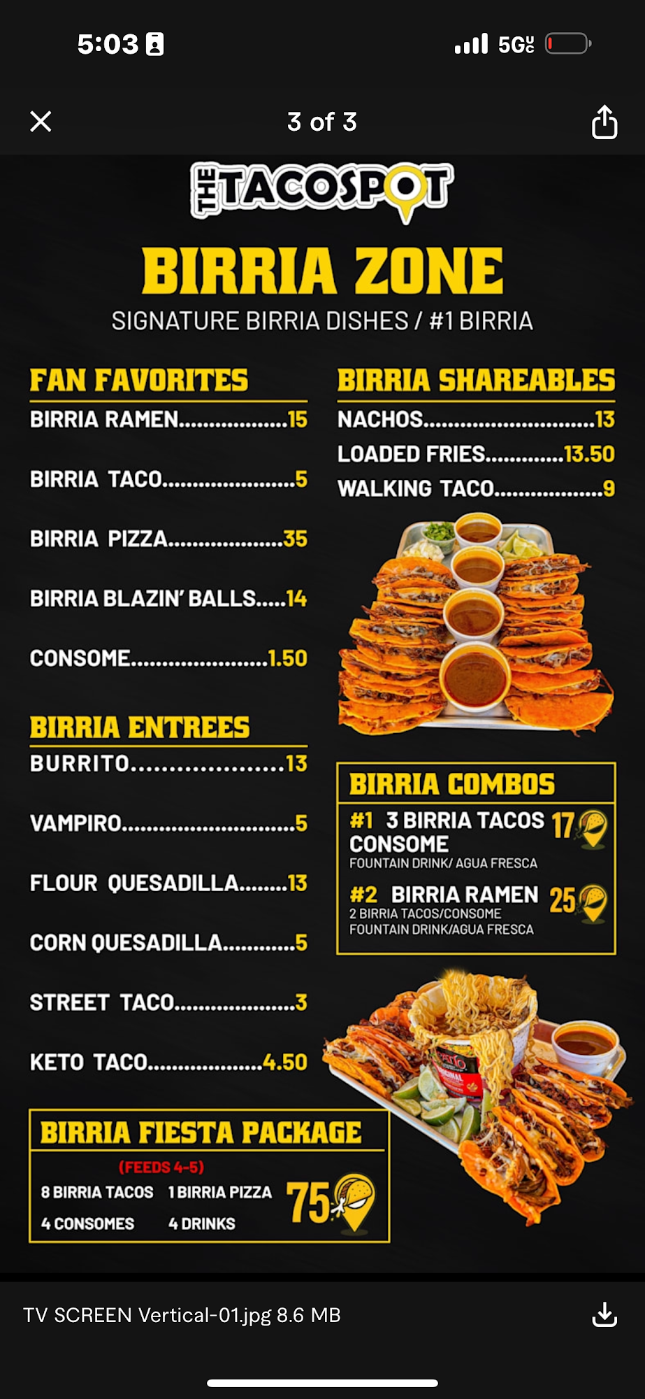 The Taco Spot - Gilbert Menu