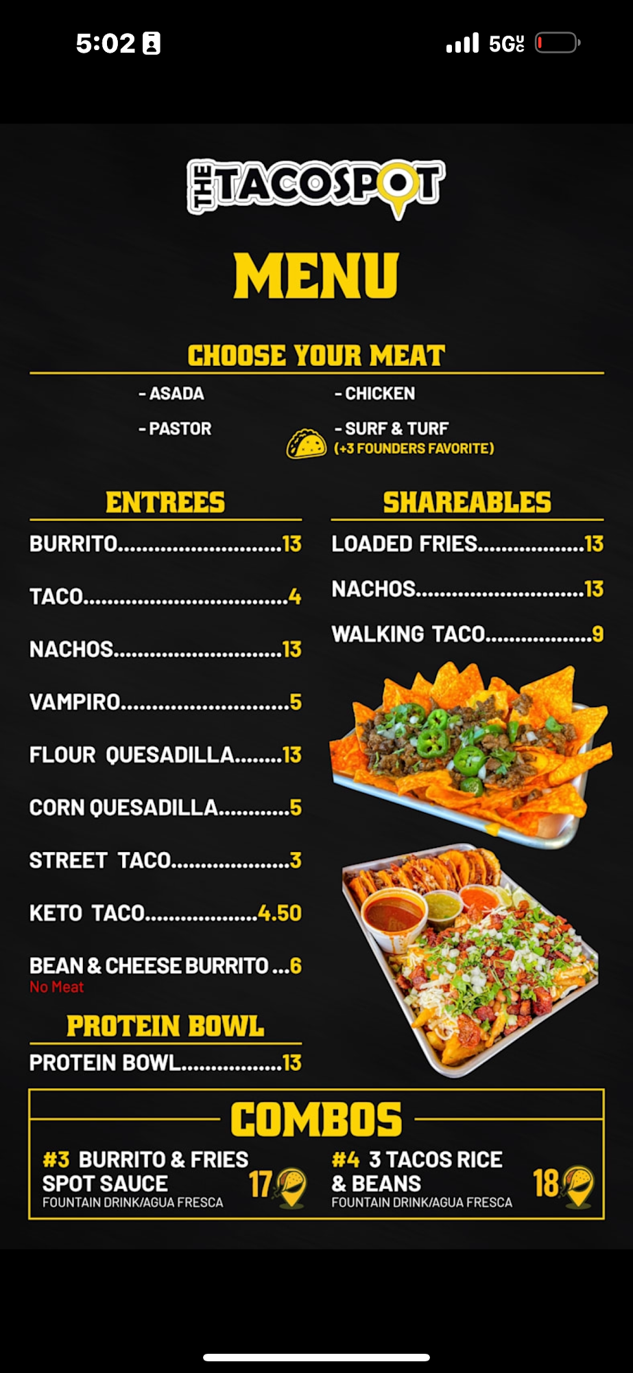 The Taco Spot - Gilbert Menu