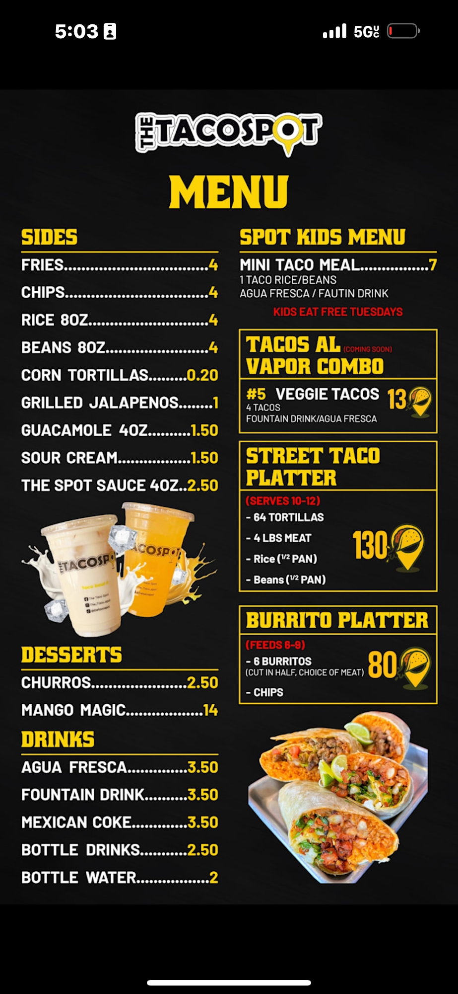 The Taco Spot - Gilbert Menu