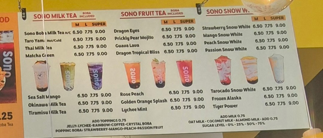 SONO Kitchen & Boba Menu