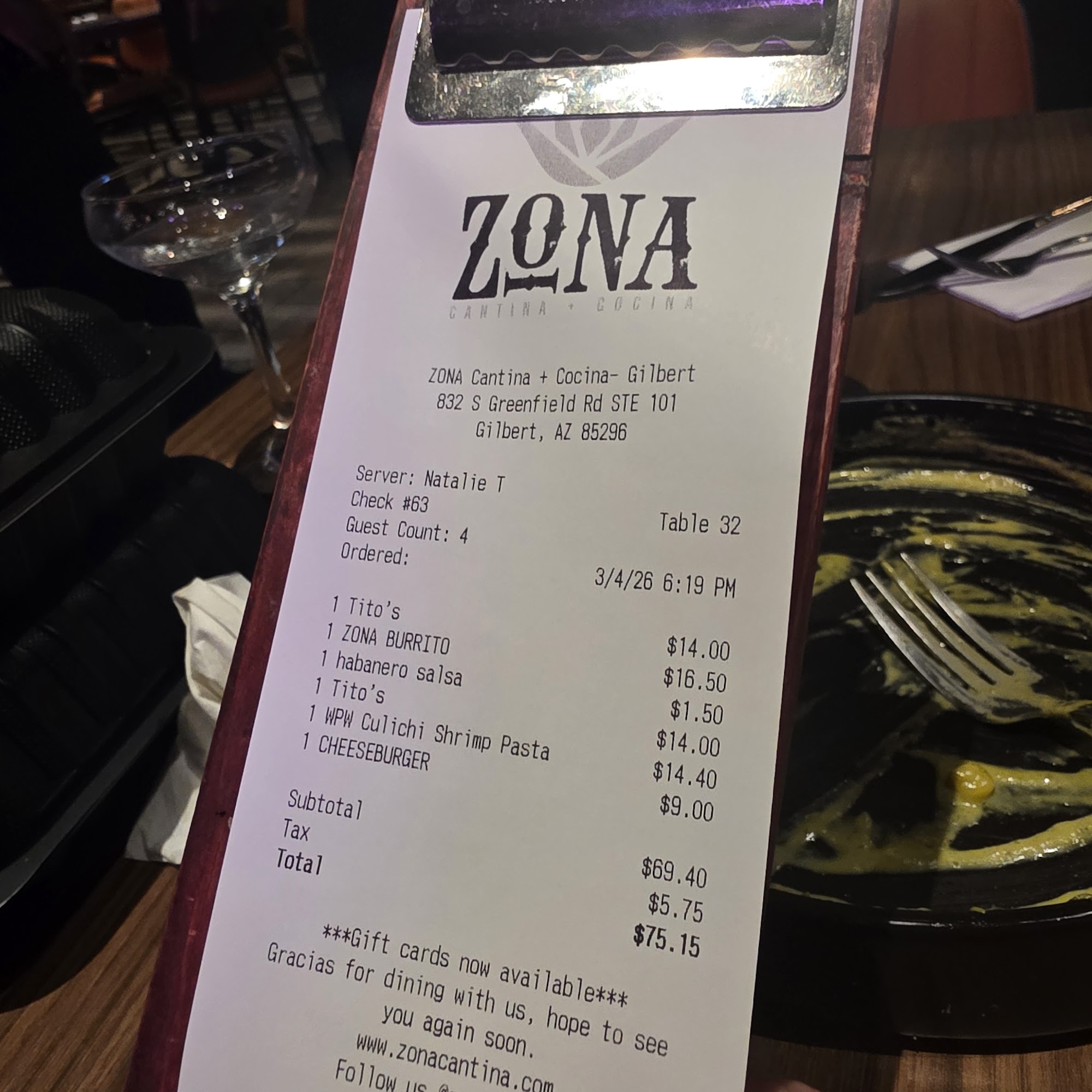 ZONA Cantina + Cocina Menu