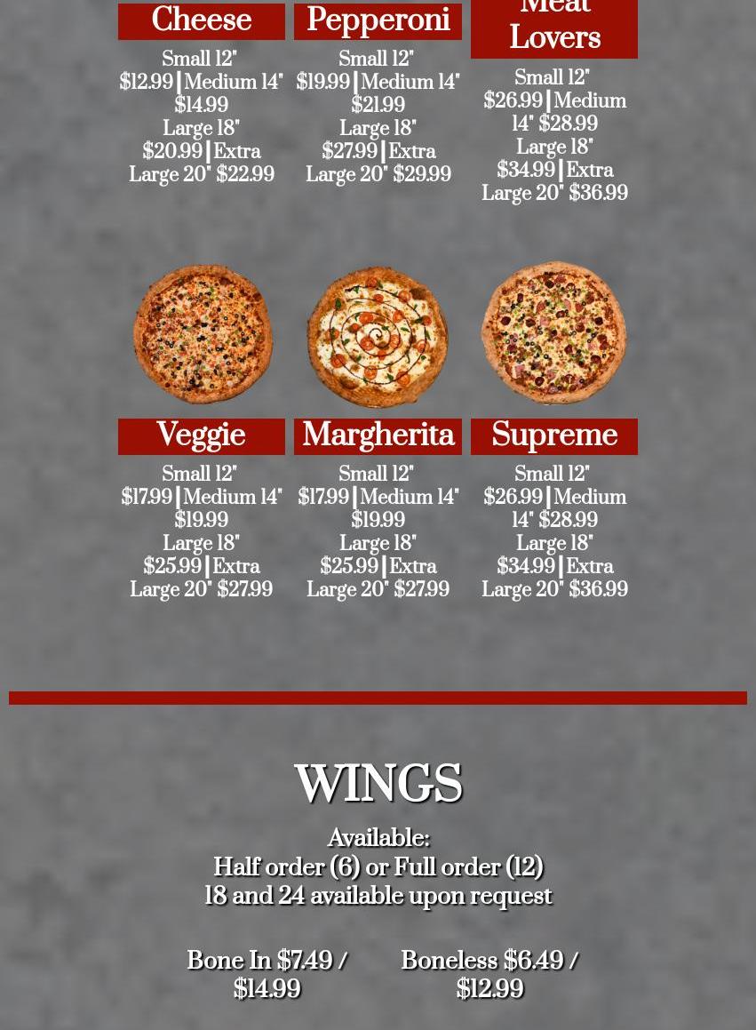 Grotti's Pizza Menu