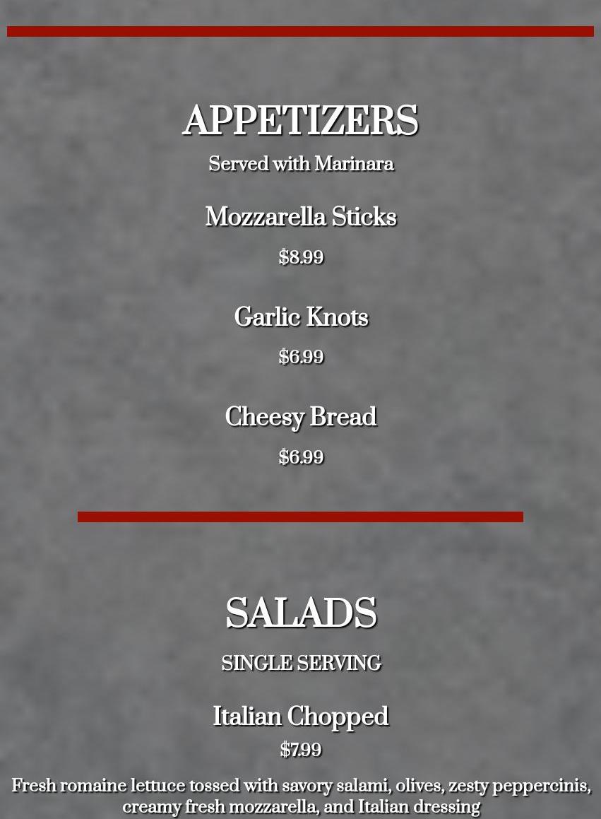 Grotti's Pizza Menu