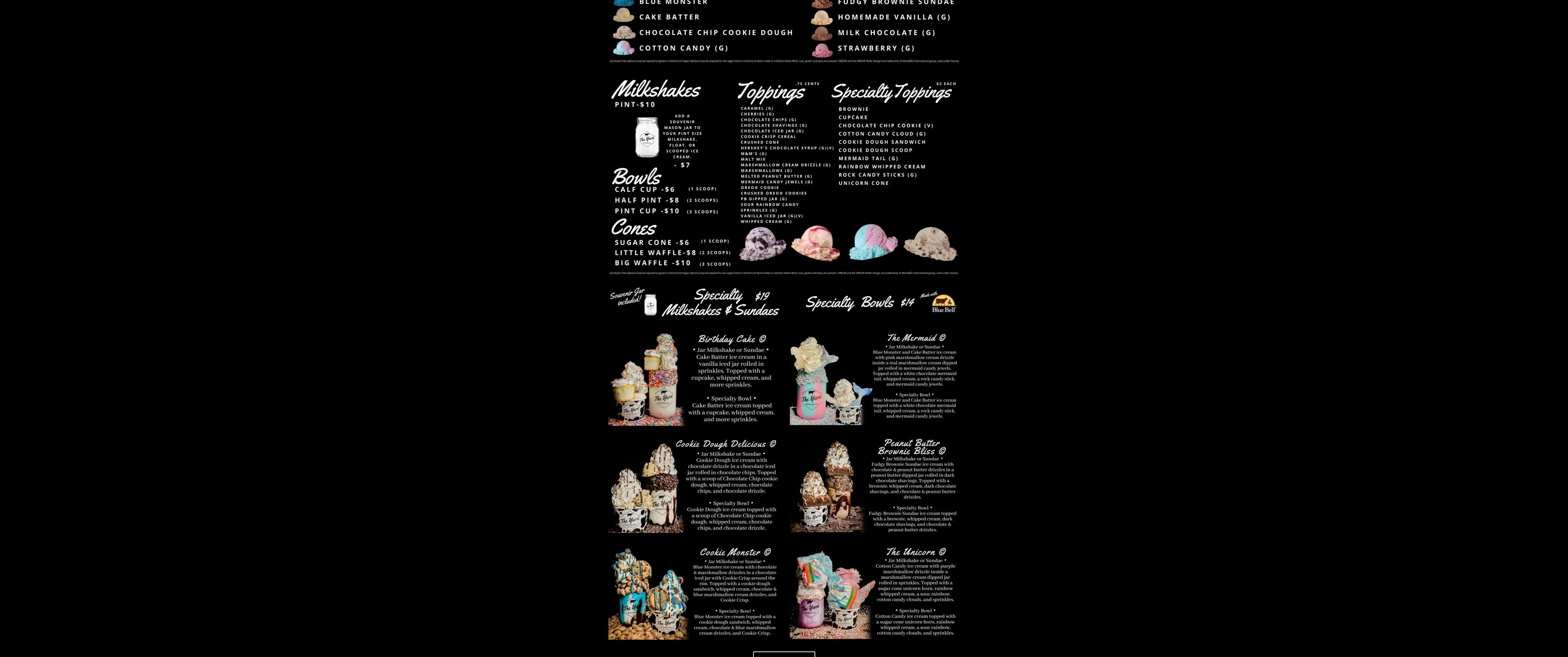 The Yard Milkshake Bar Kiosk Menu