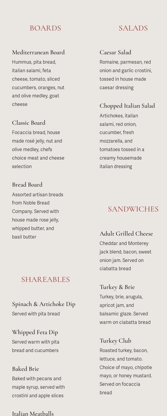 Sip at the Ranch Menu