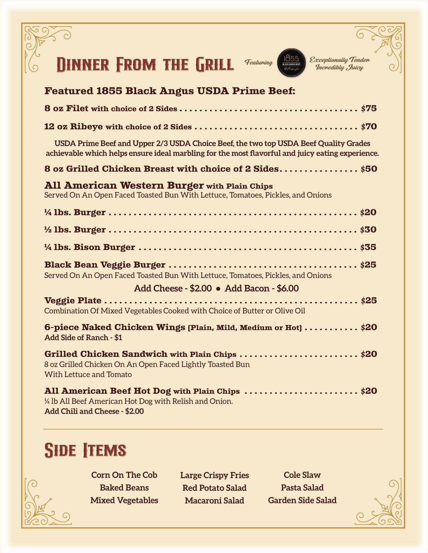 Grand Canyon Glamping Resort Menu
