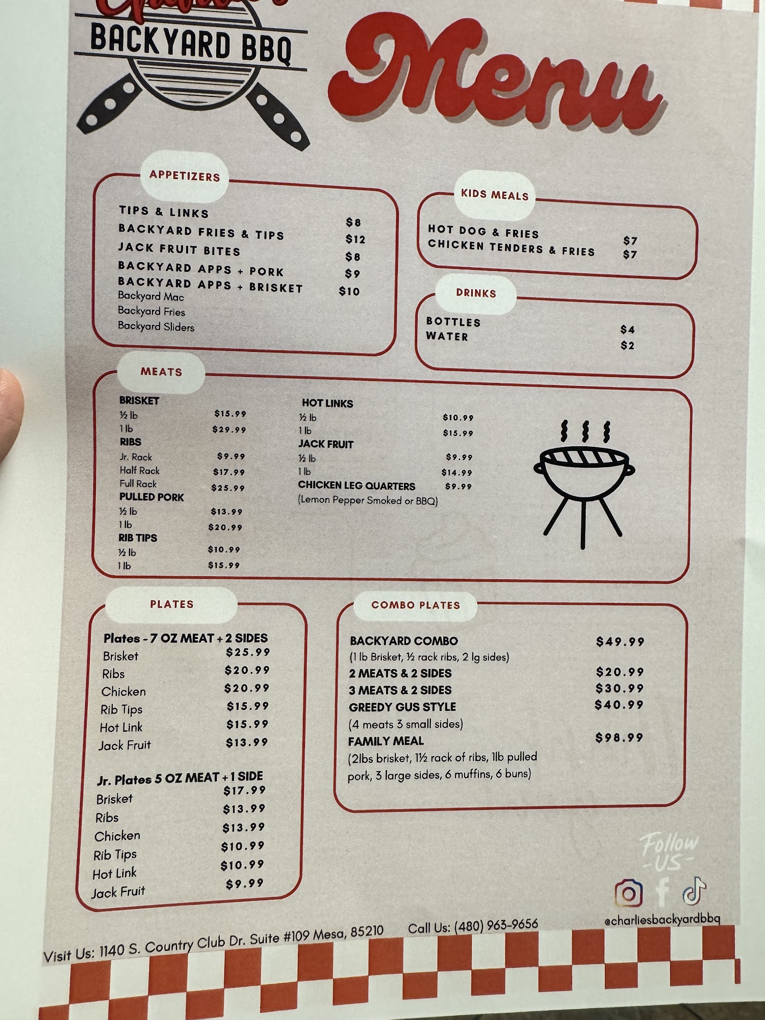 Charlie's Backyard BBQ Menu