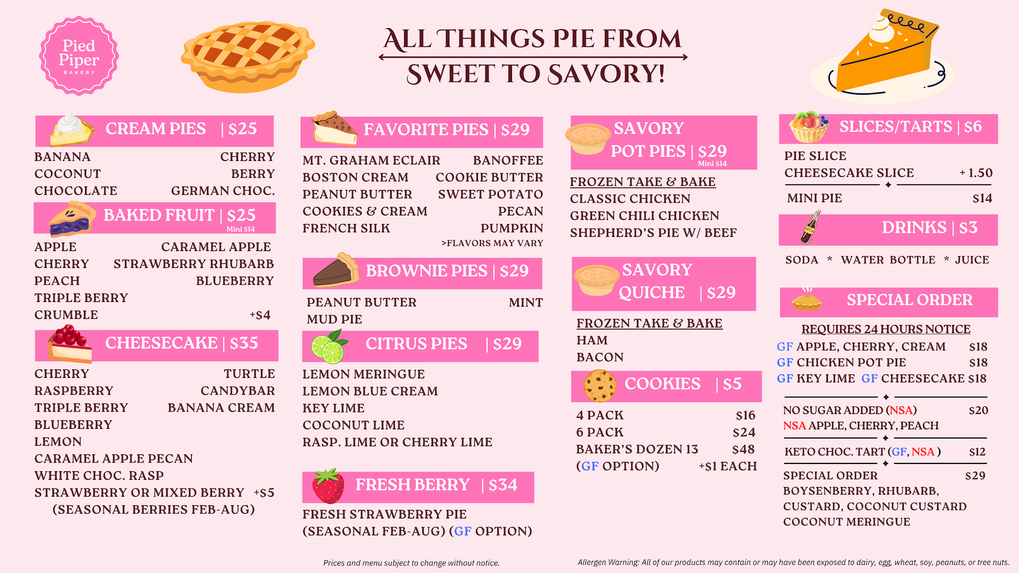 Pied Piper Bakery Menu