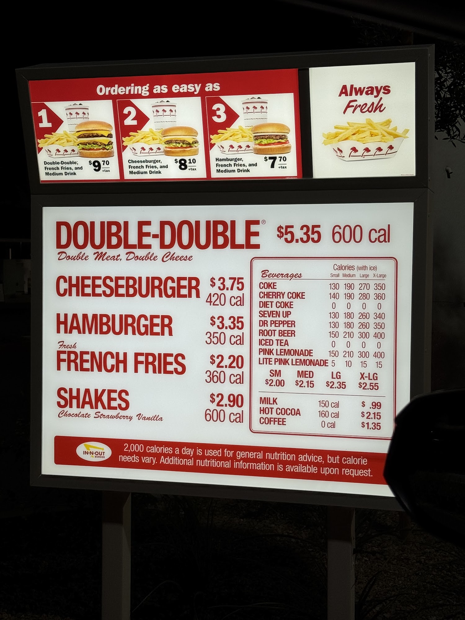 In-N-Out Burger Menu