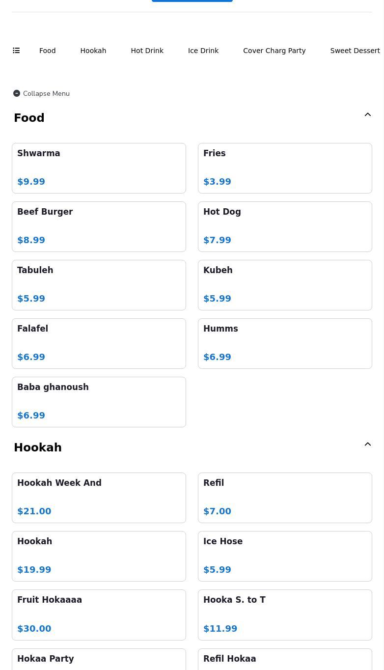 OMG CAFE' ,RESTURANT AND HOOKAH Menu