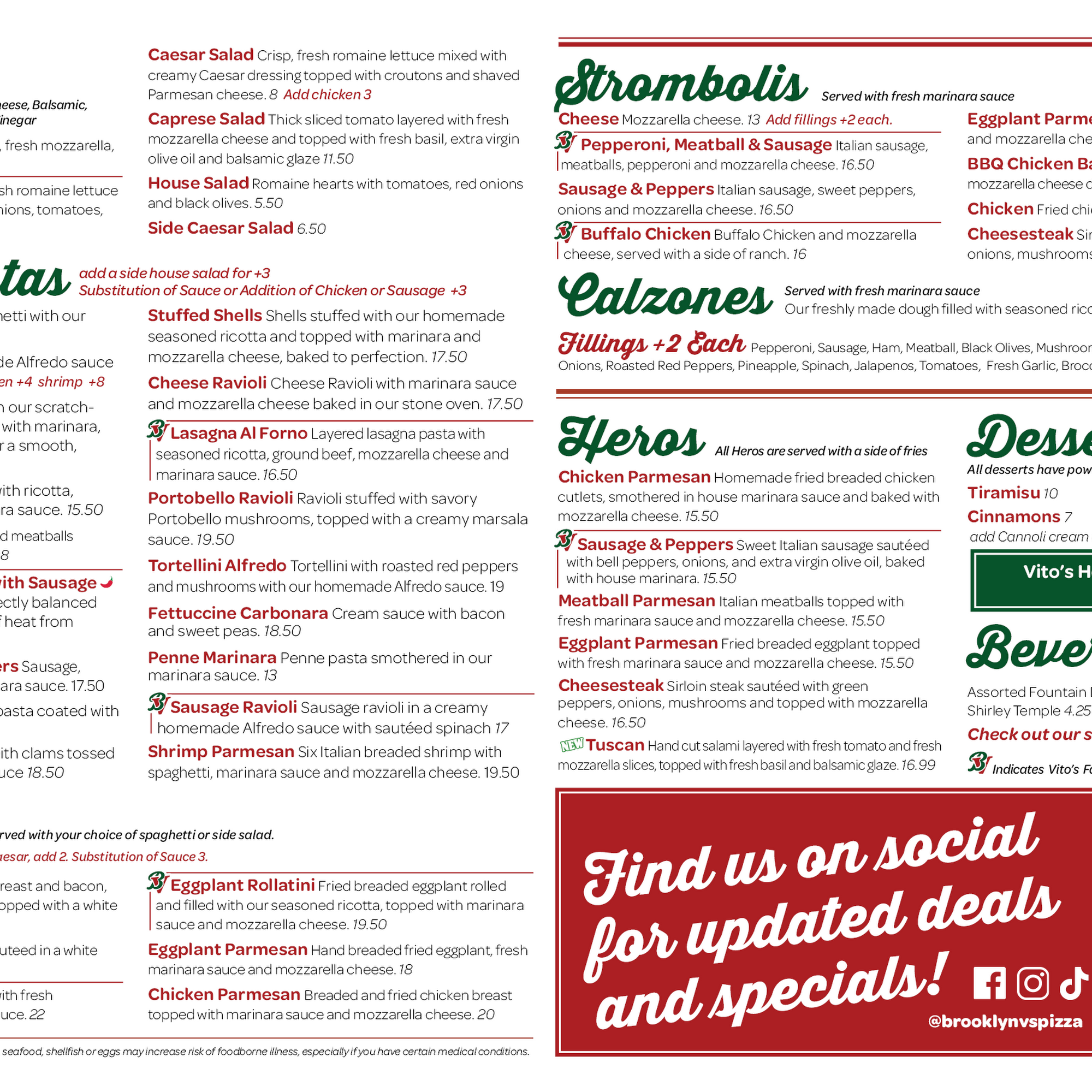 Brooklyn V's Pizza Menu