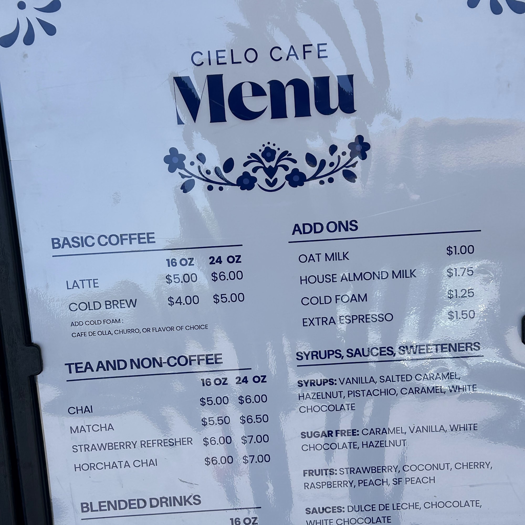Cielo Café Menu