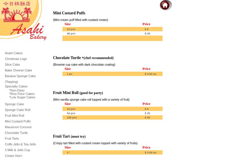 Asahi Bakery Menu