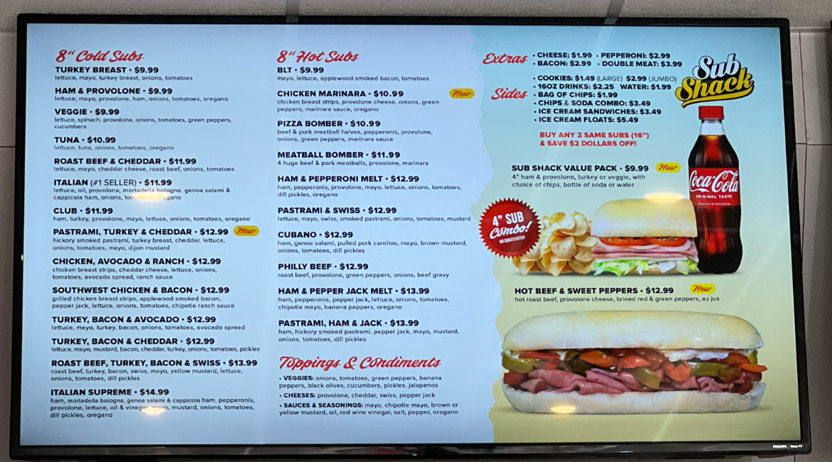Sub Shack AZ Menu