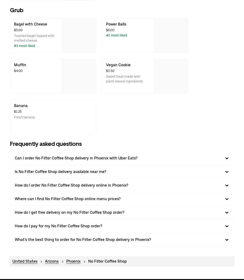 No Filter Coffee and Catering Carts Menu