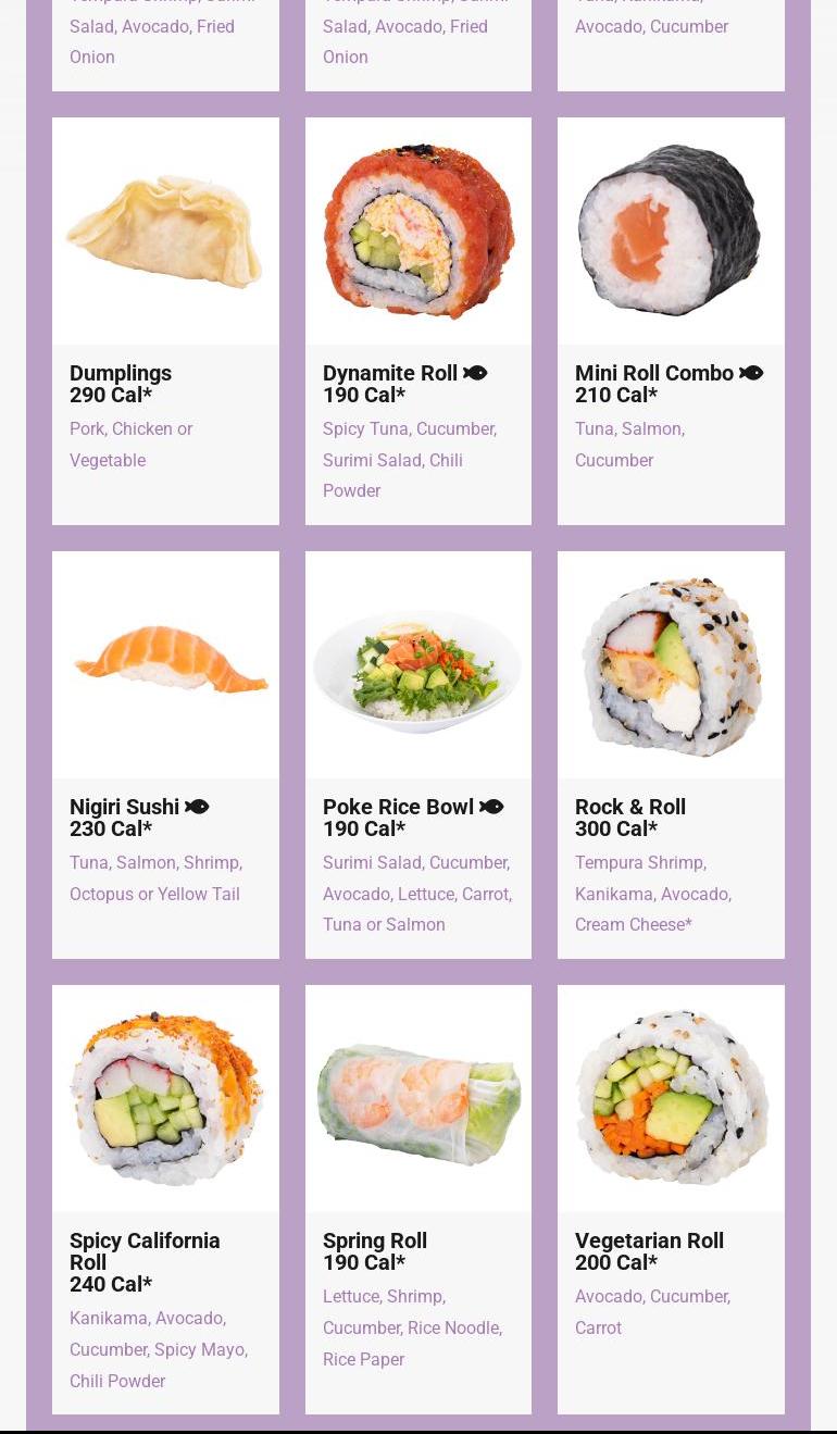 SNOWFOX Sushi Menu