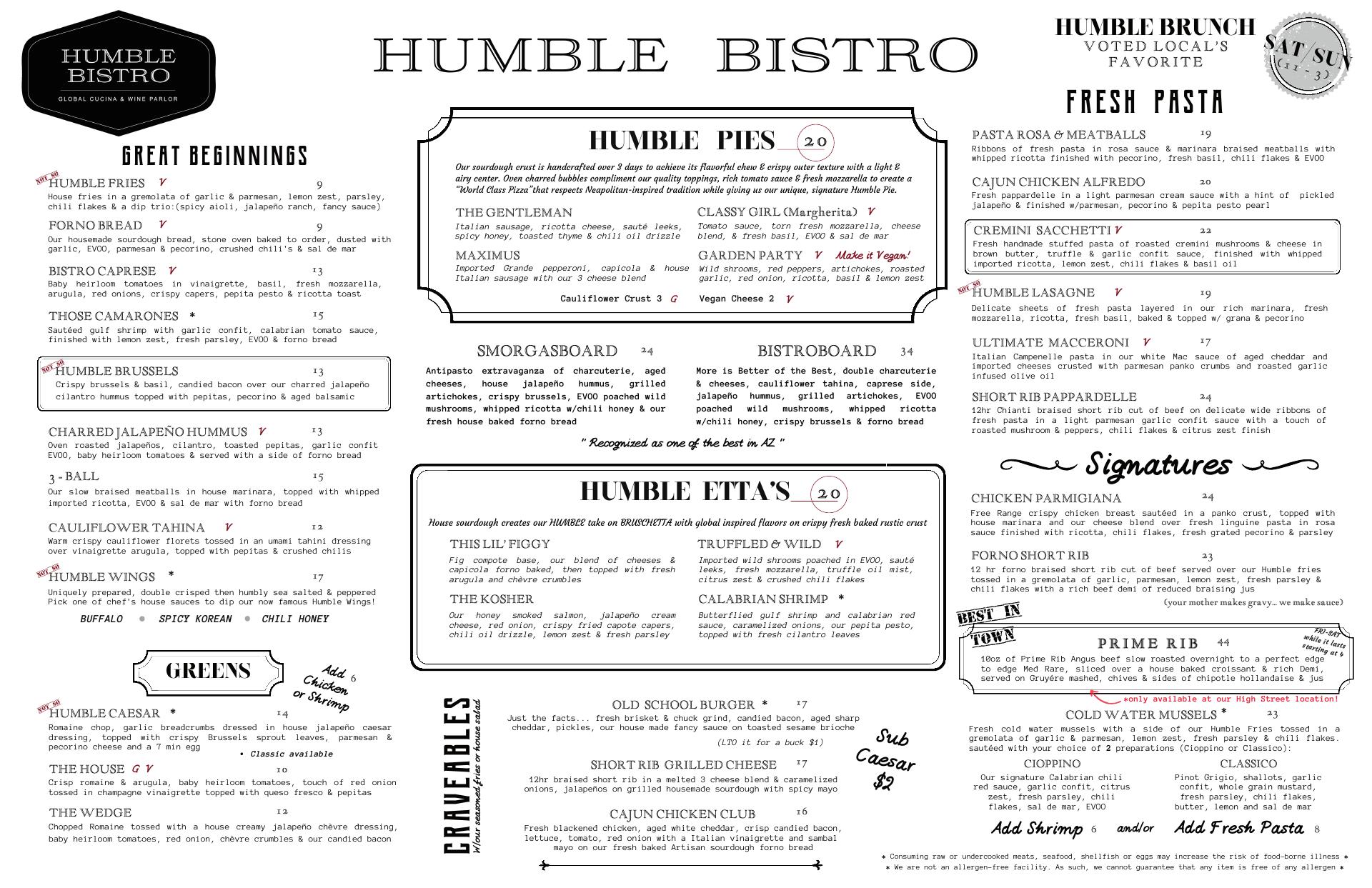 Humble Bistro Menu