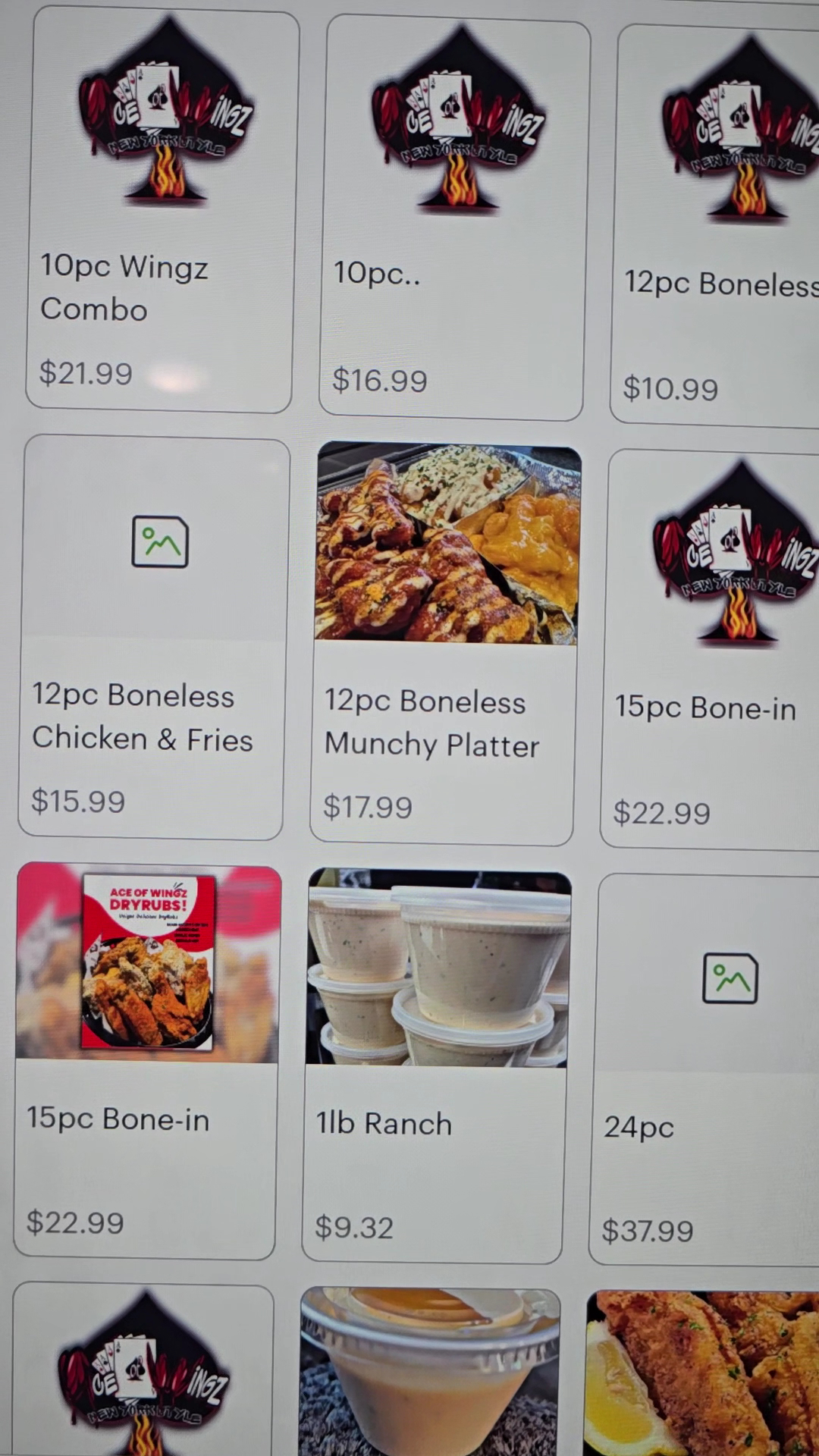 Ace of Wingz Menu
