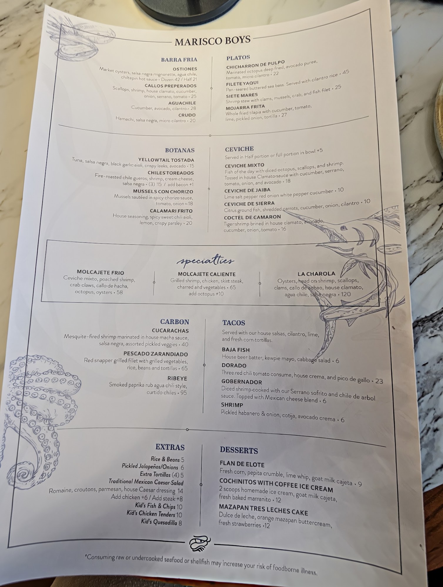 Marisco Boys Menu
