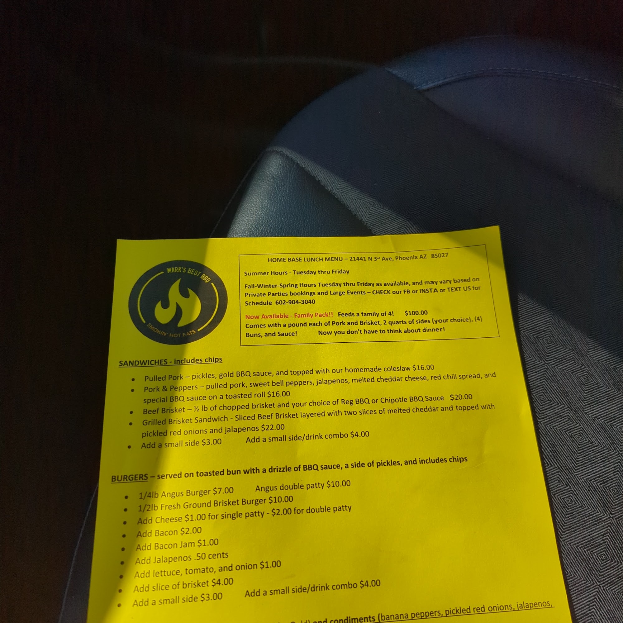 Mark's Best BBQ Menu