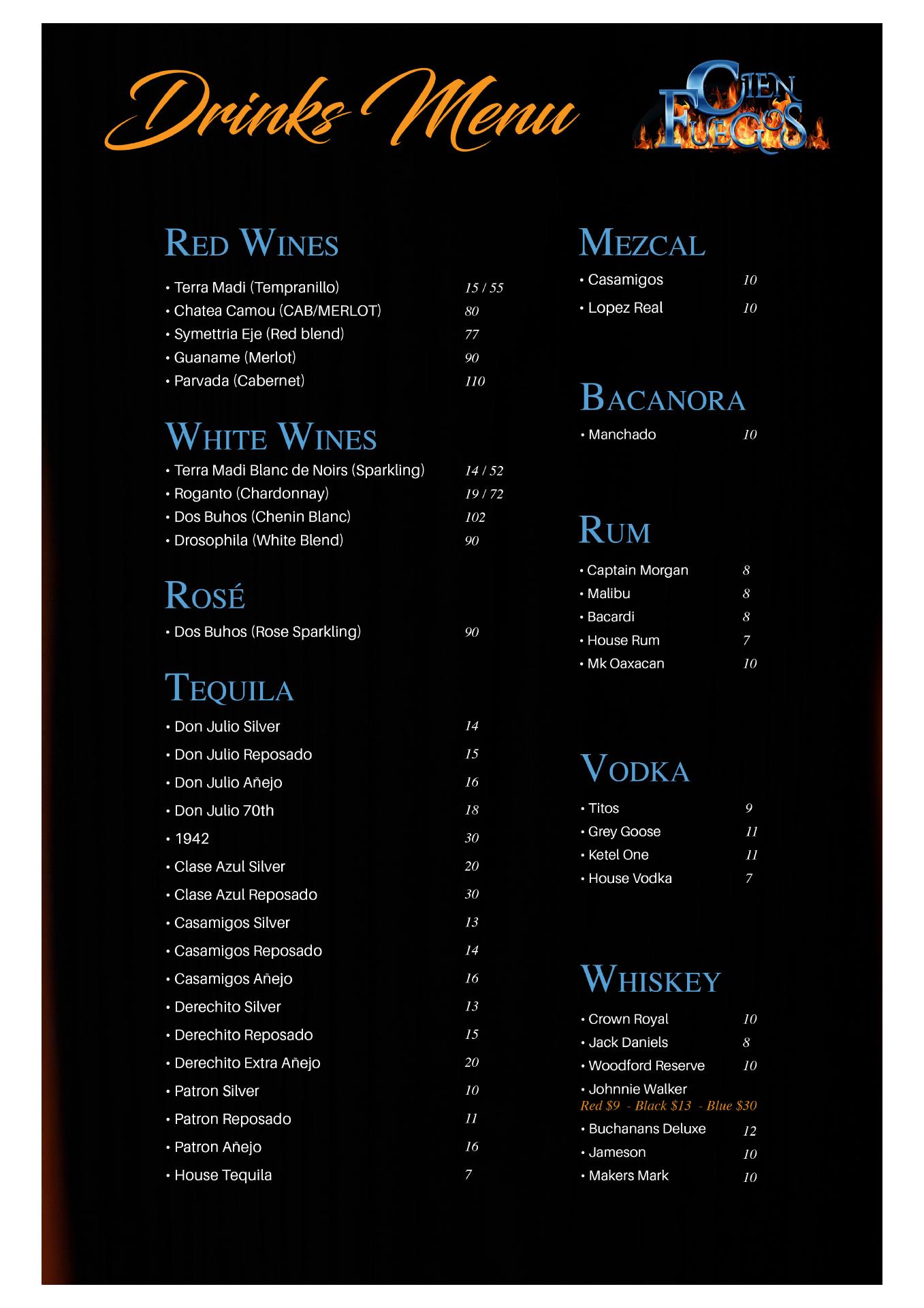 Casa 16 Restaurant Menu