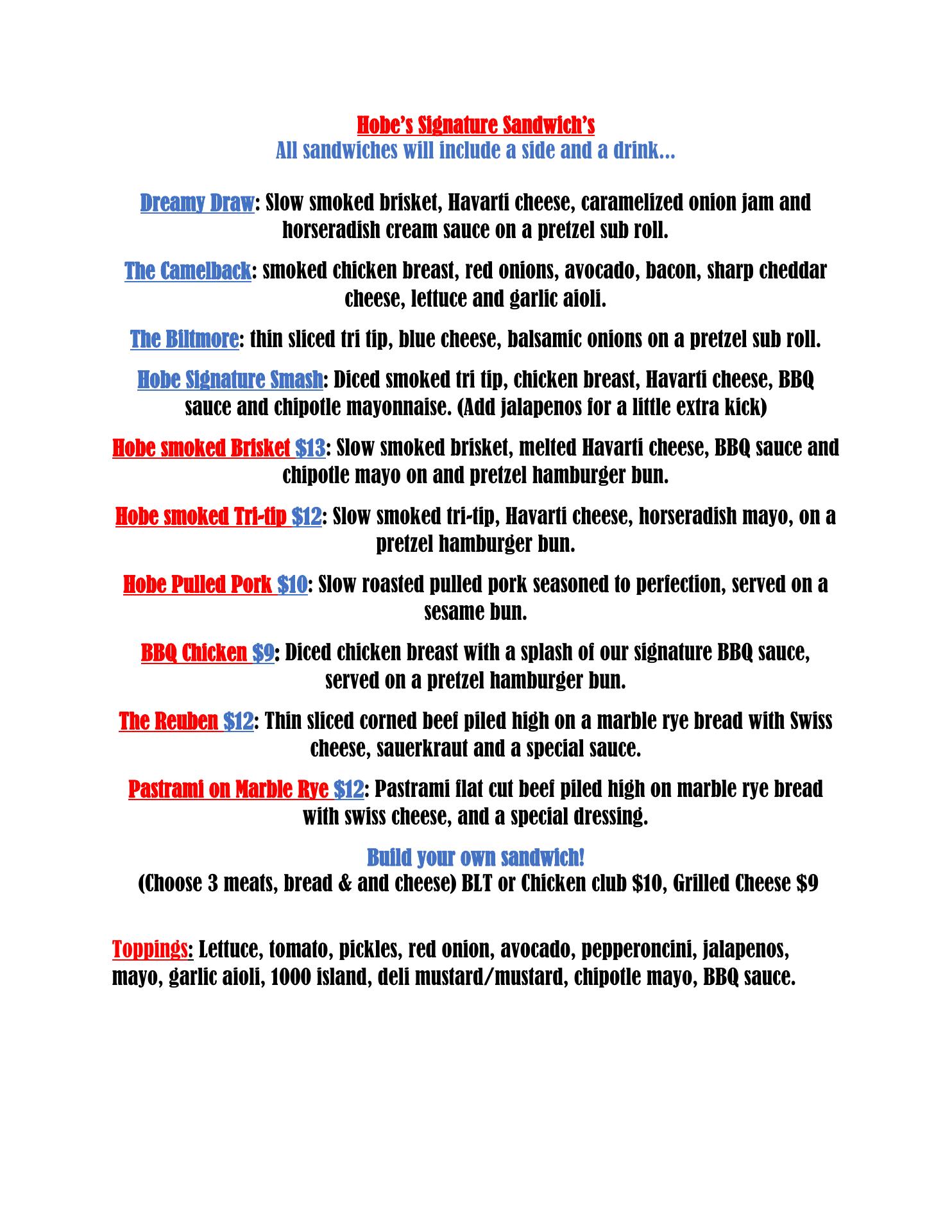 The Deli at Hobe Meat Menu