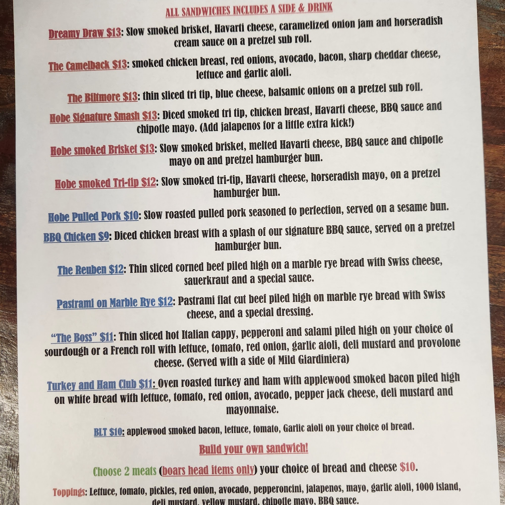 The Deli at Hobe Meat Menu