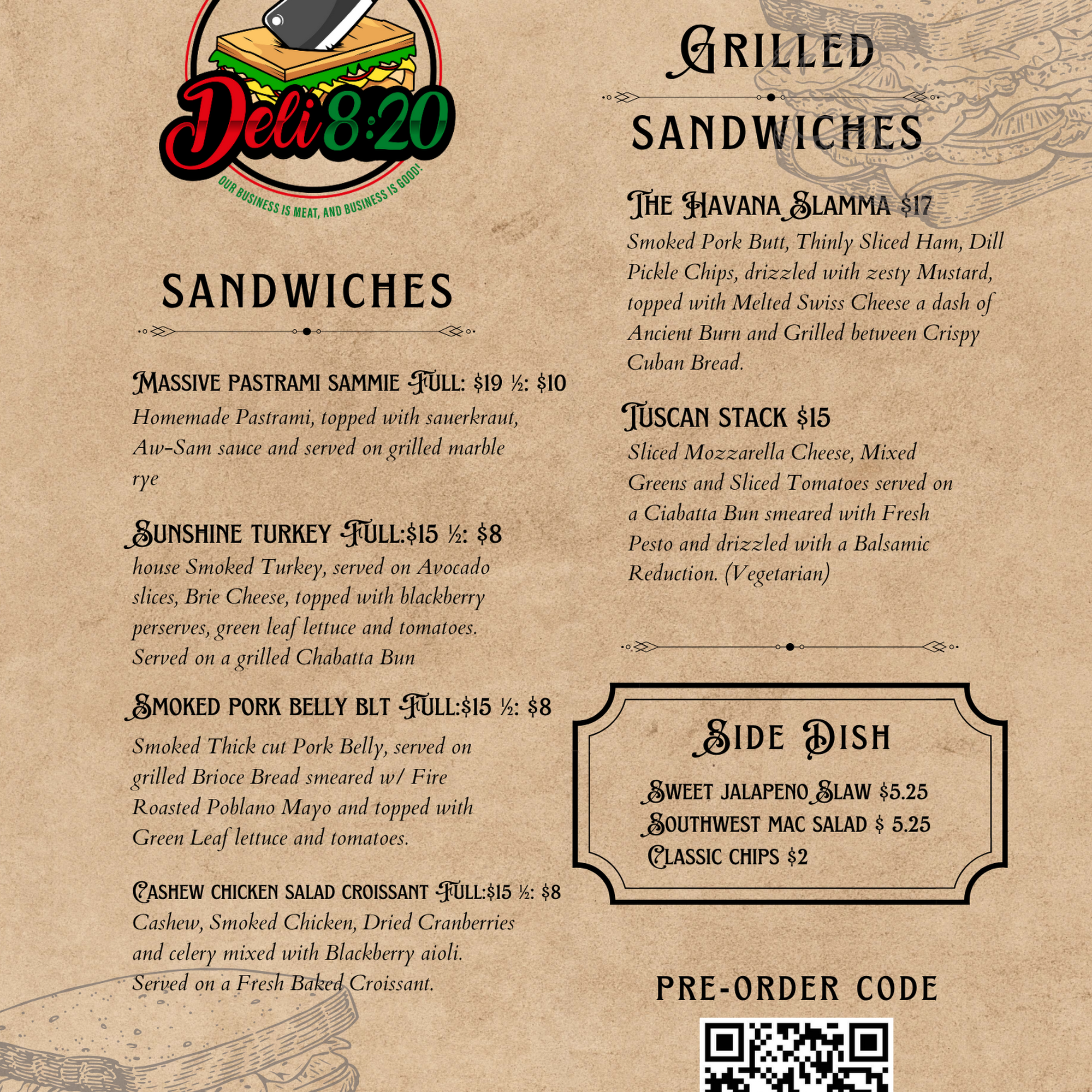 Deli 8:20 Menu