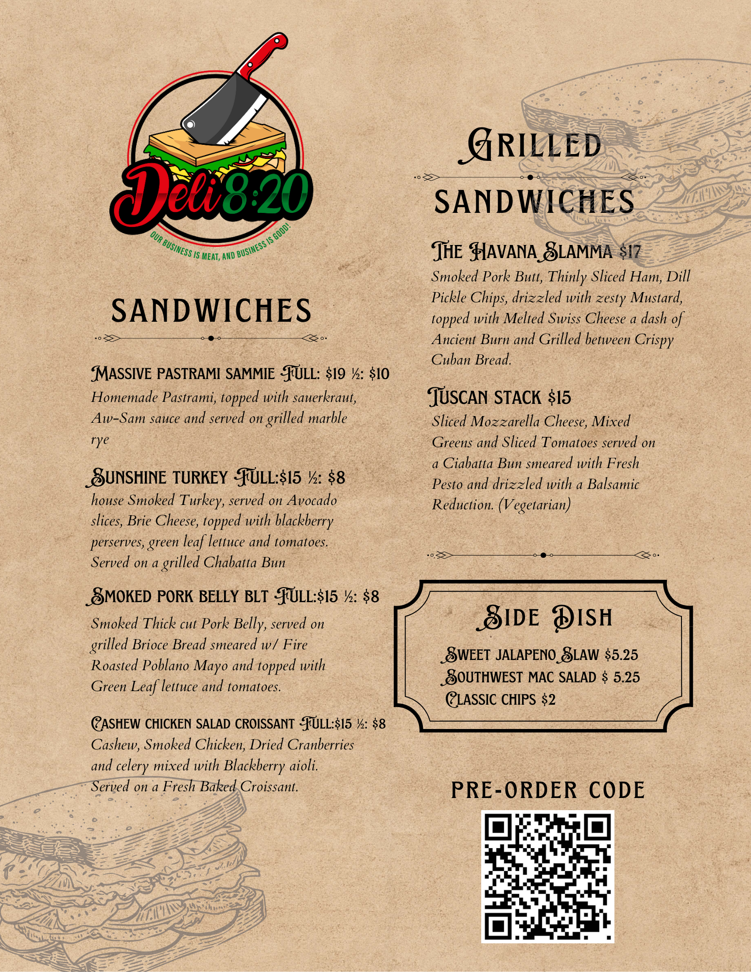 Deli 8:20 Menu