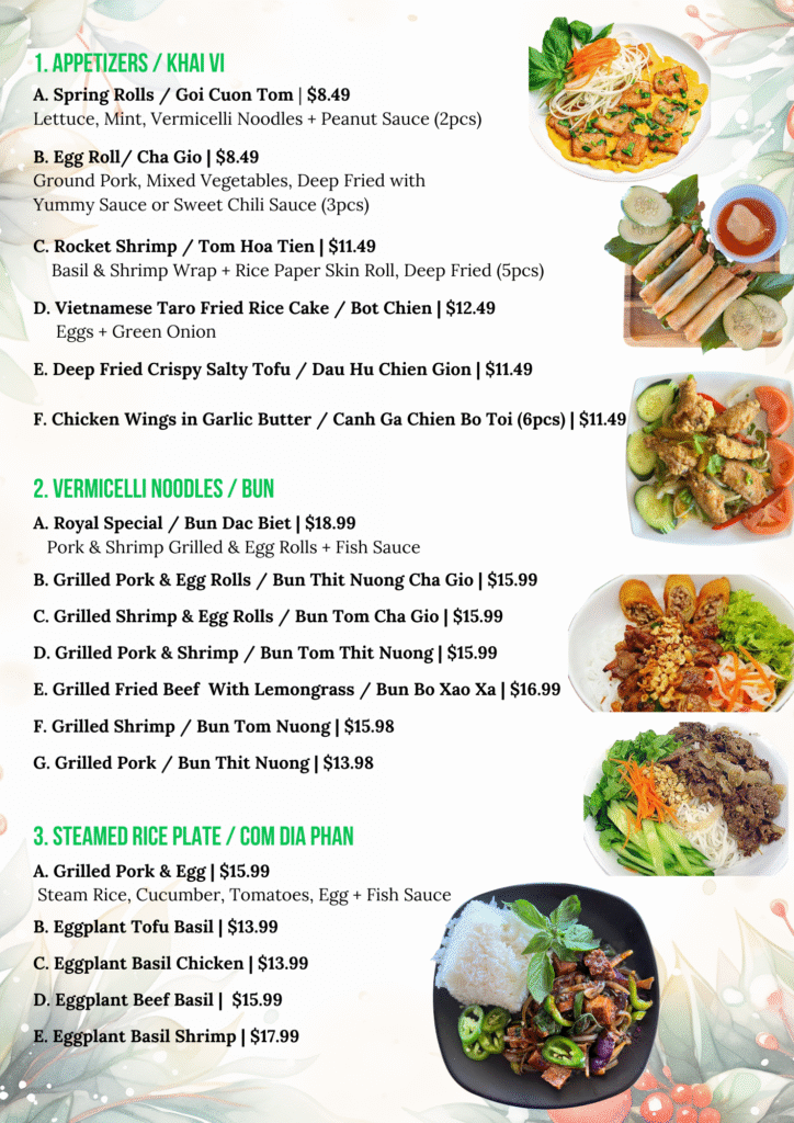 Royal Pho & Boba Menu
