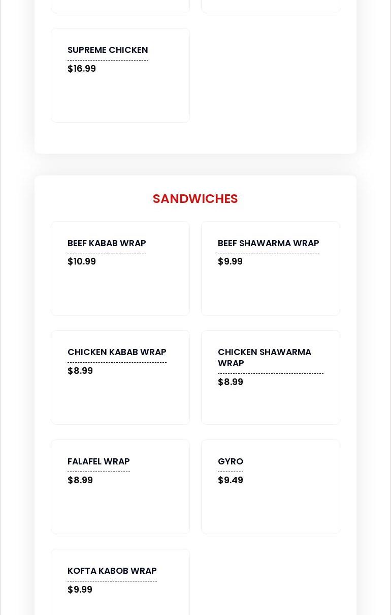 Supreme Shawarma Menu