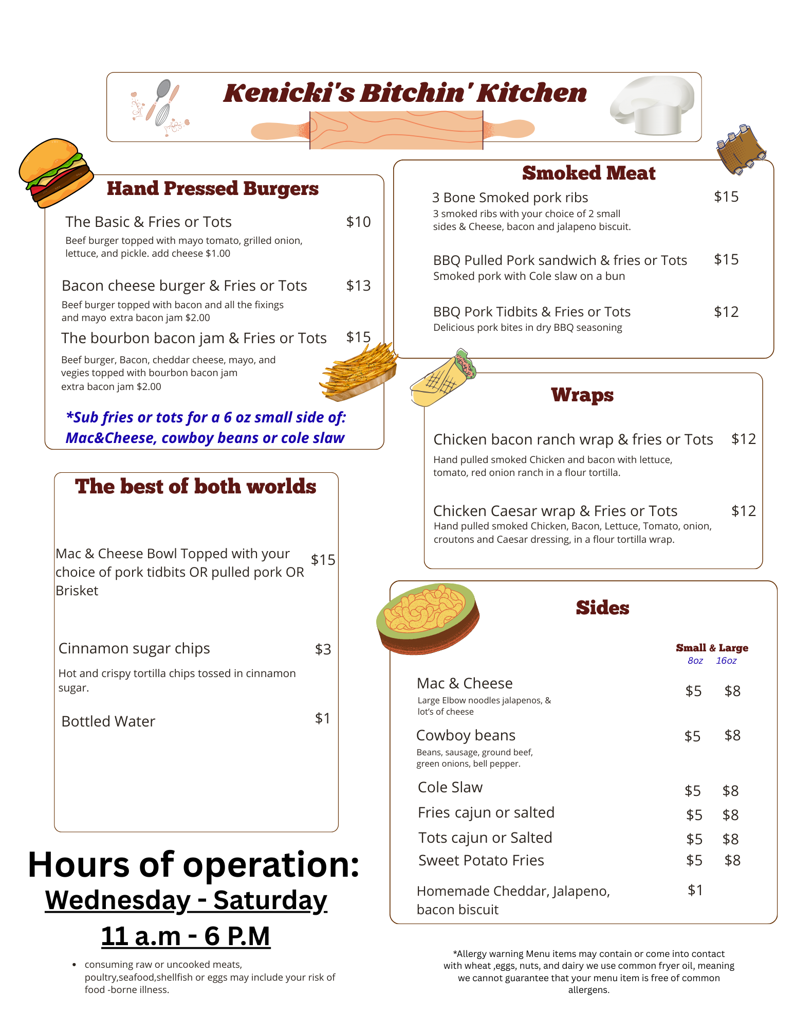 Kenickis Bitchin Kitchen Menu