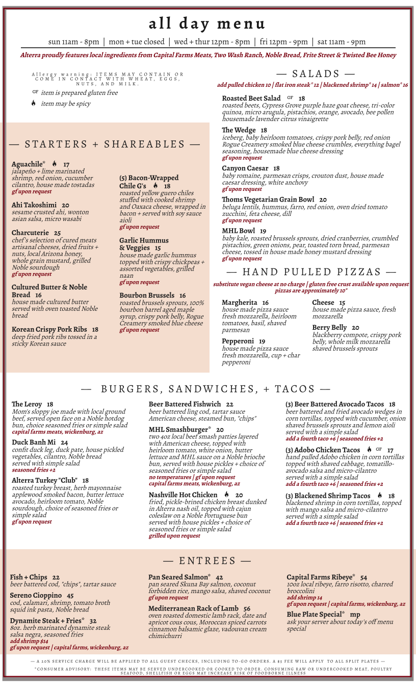 Mountain House Lodge at Sereno Canyon Menu