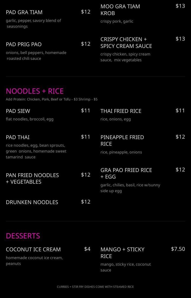 Yod Thai Eatery Menu