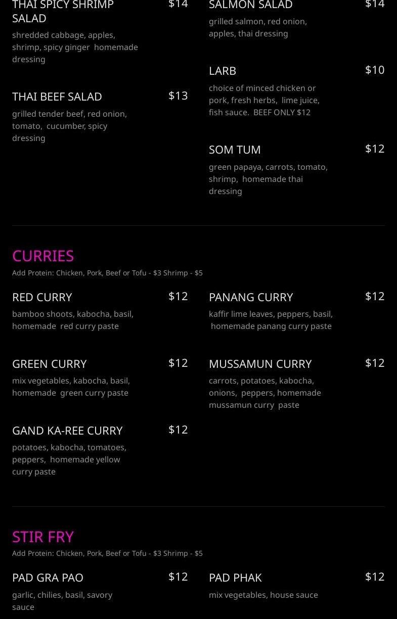 Yod Thai Eatery Menu
