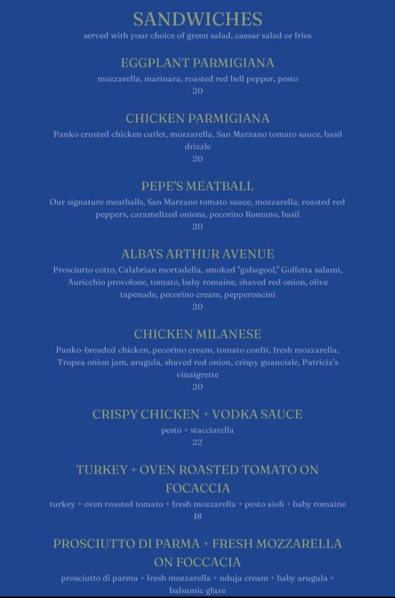 Patricia's Pizza Menu