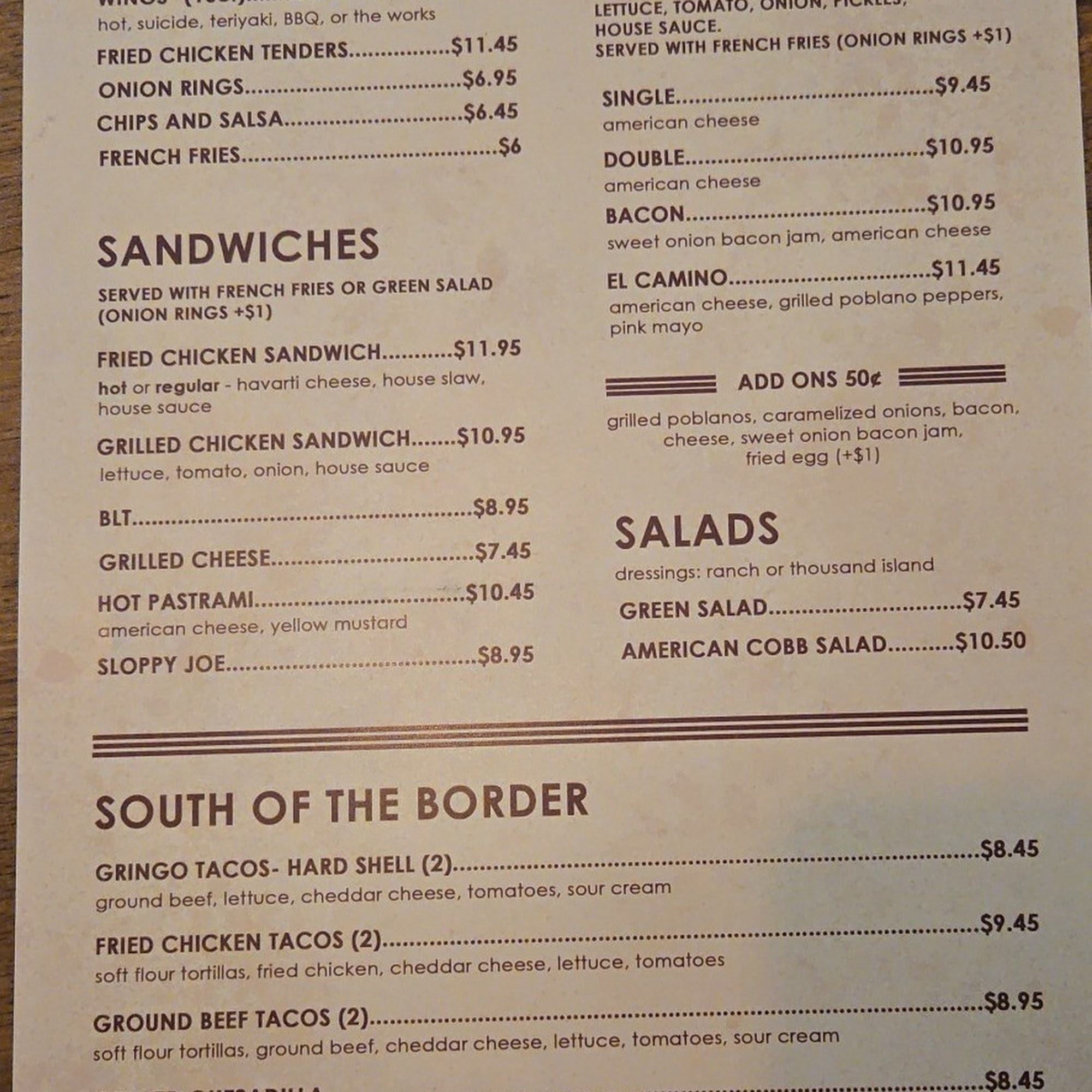 El Camino Menu