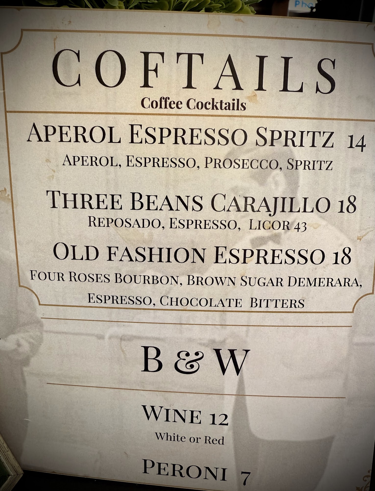 Three Beans Cafe Menu