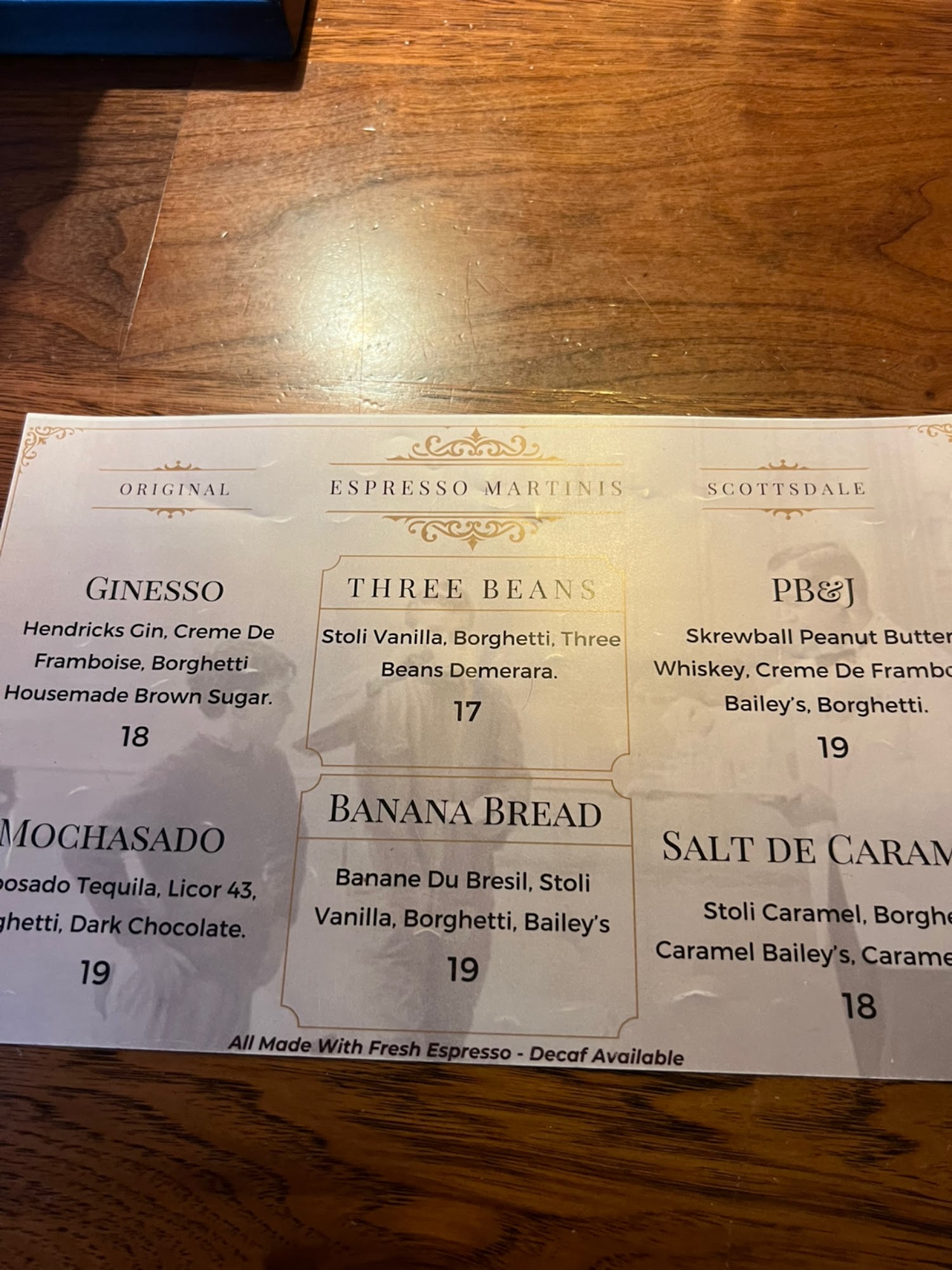 Three Beans Cafe Menu