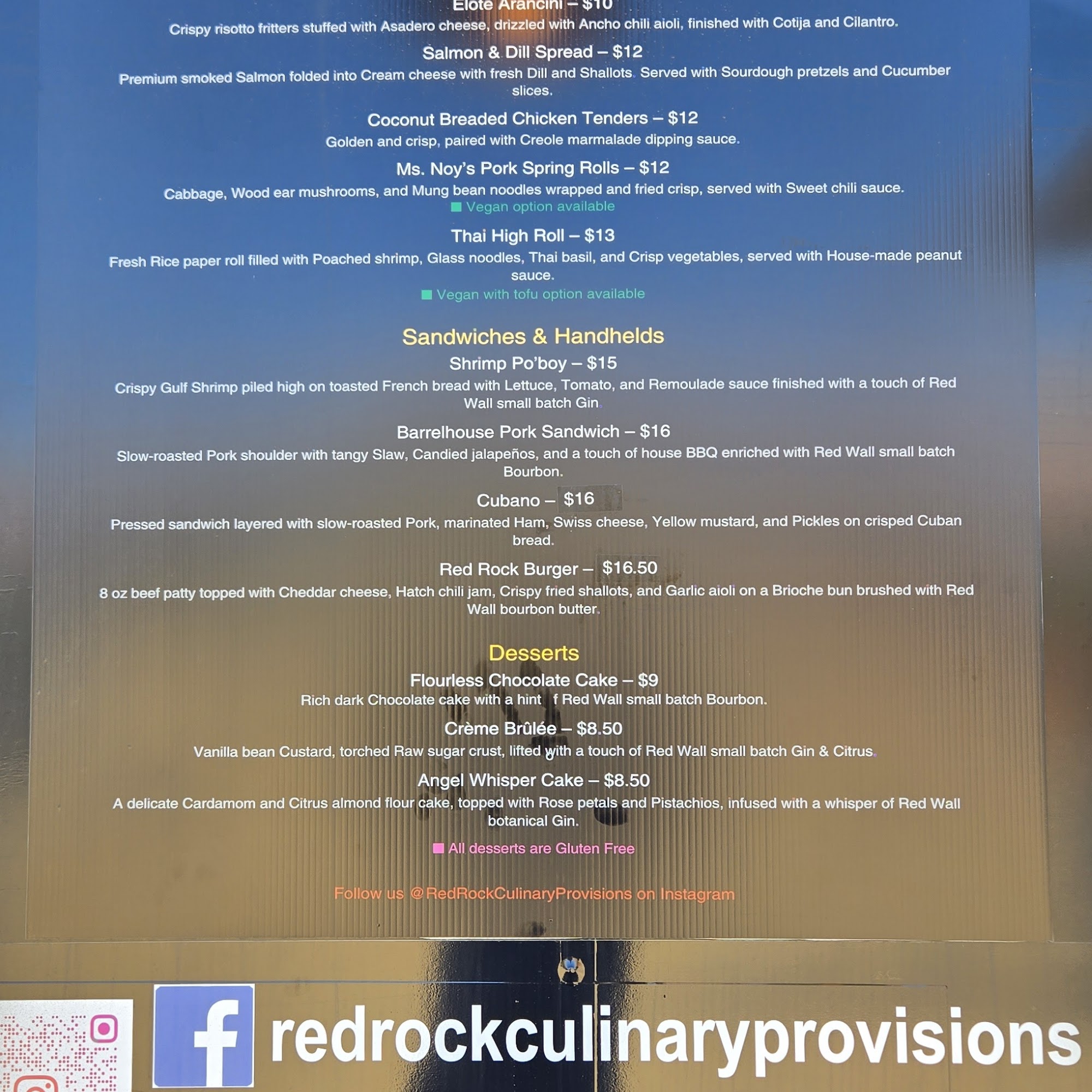 Red Rock Culinary Provisions Menu
