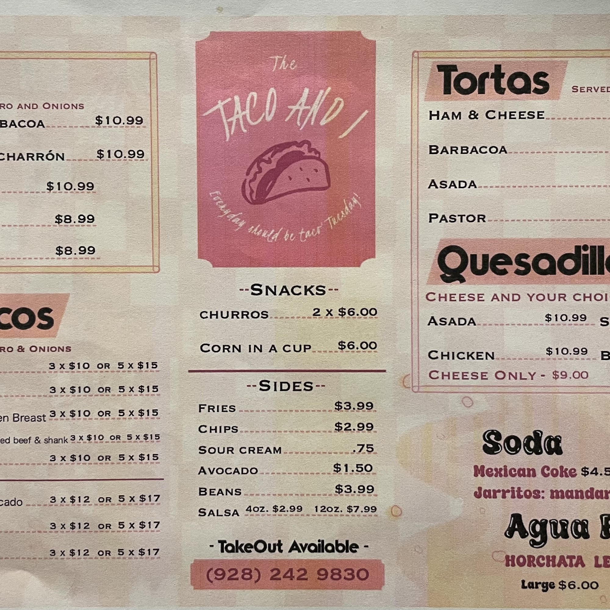 Taco and I Menu