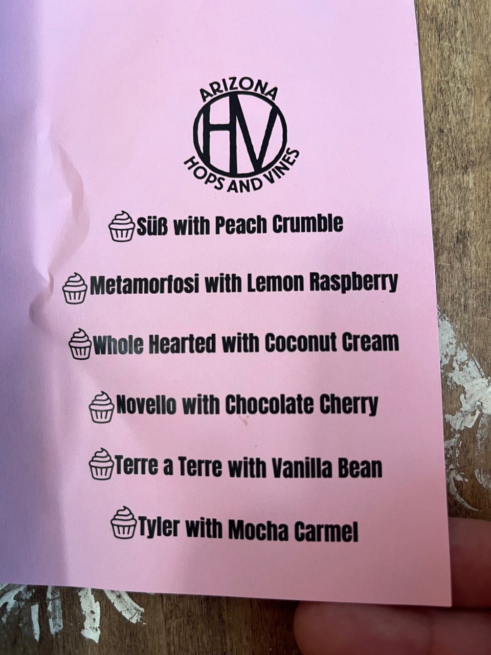 Arizona Hops and Vines Menu