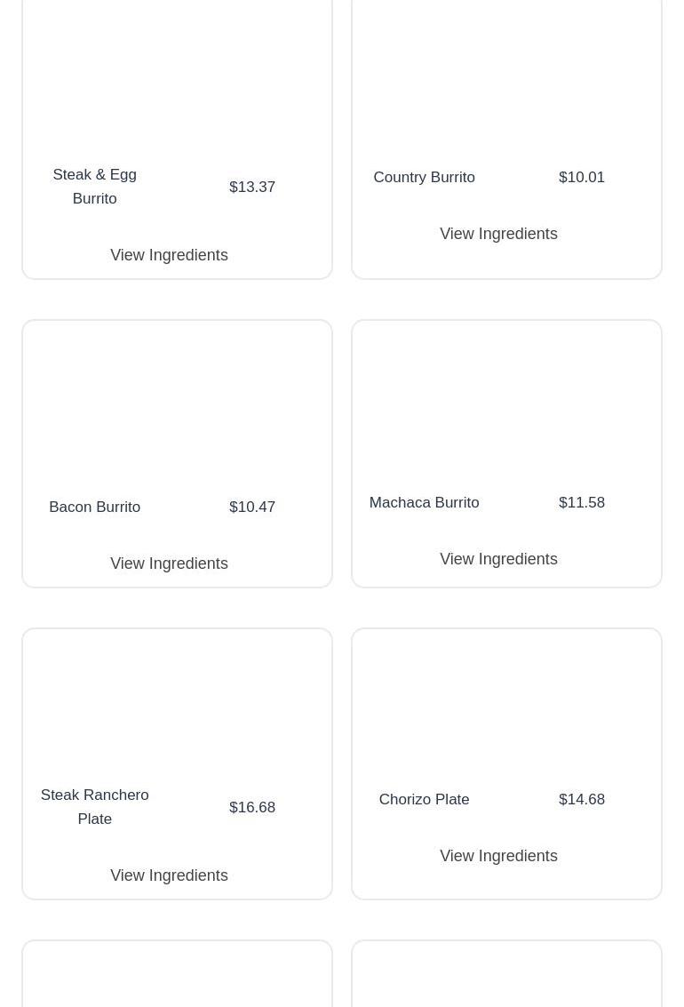Filibertos Menu