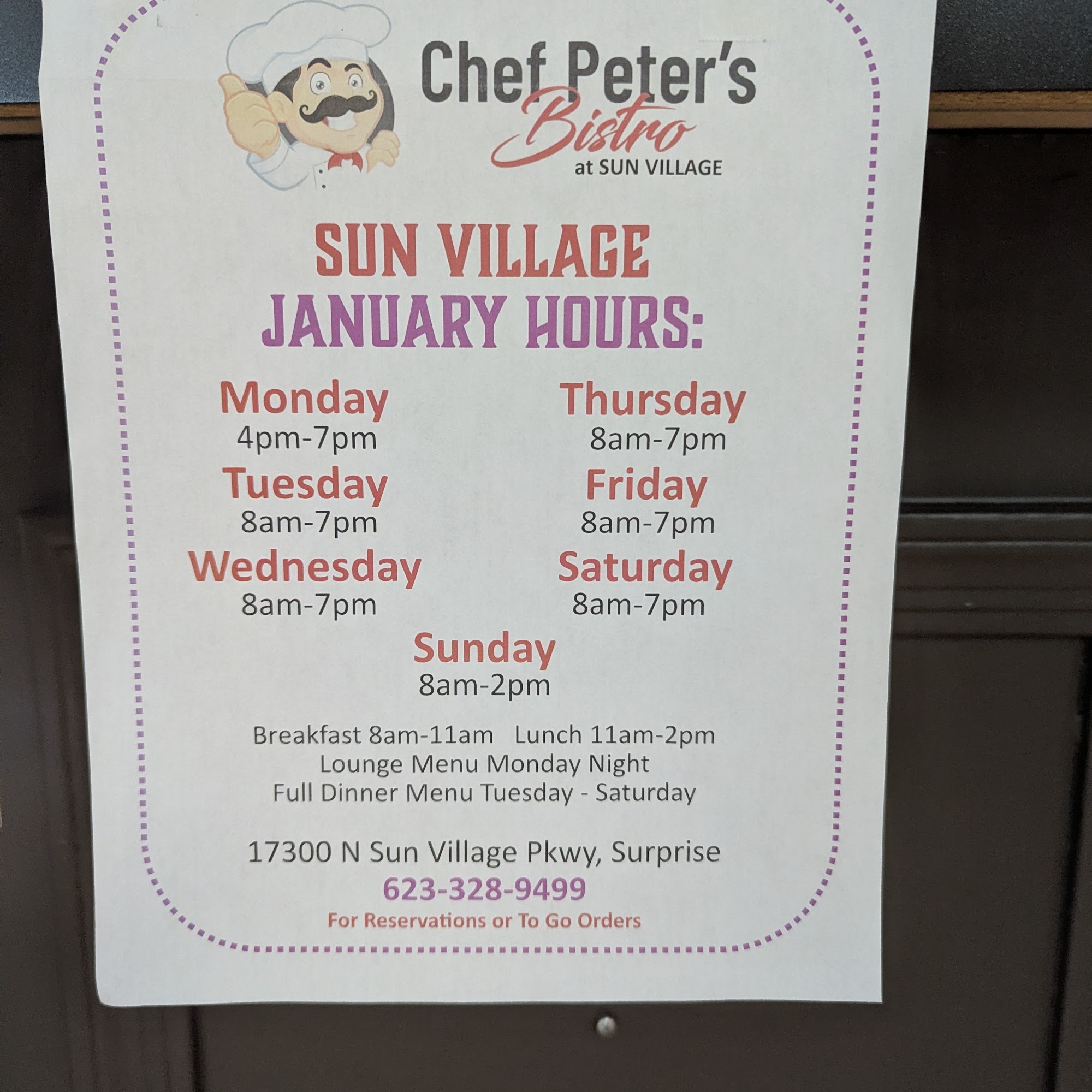 Chef Peters Bistro and Bar 17300 N Sun Village Pkwy, Surprise