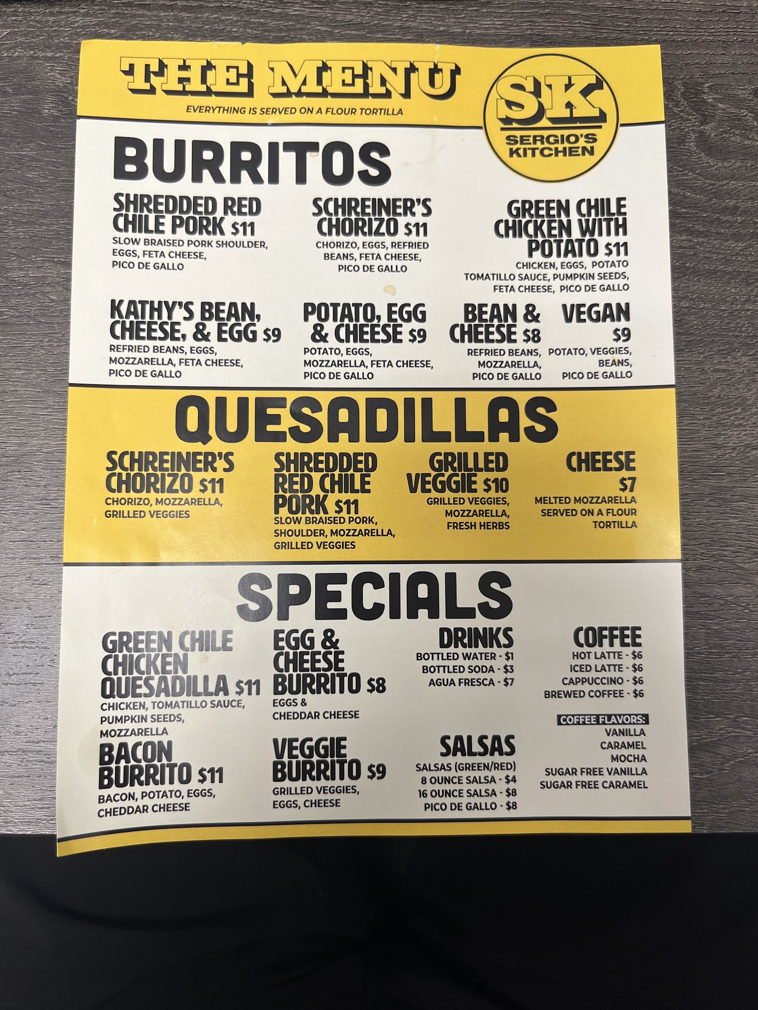 Chef Sergio's Kitchen Menu