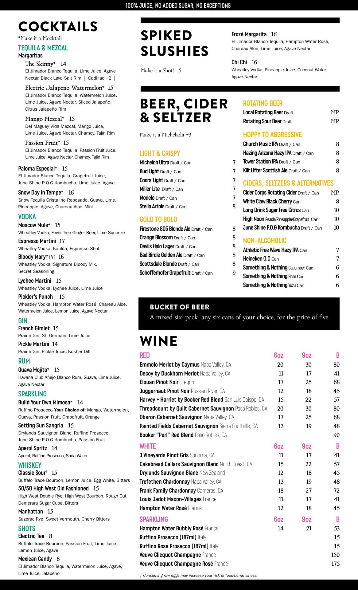 Electric Pickle - Menu