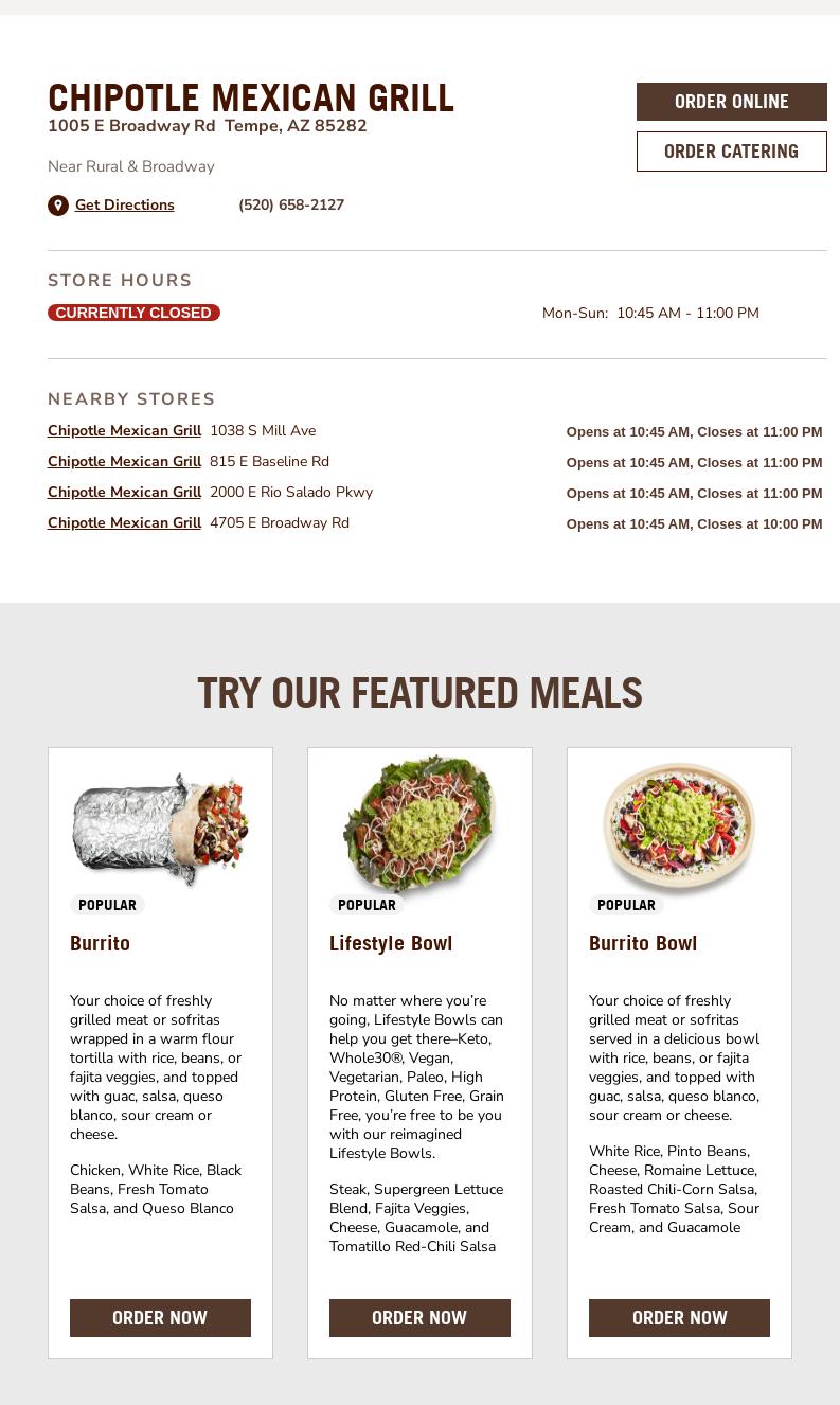Chipotle Mexican Grill Menu