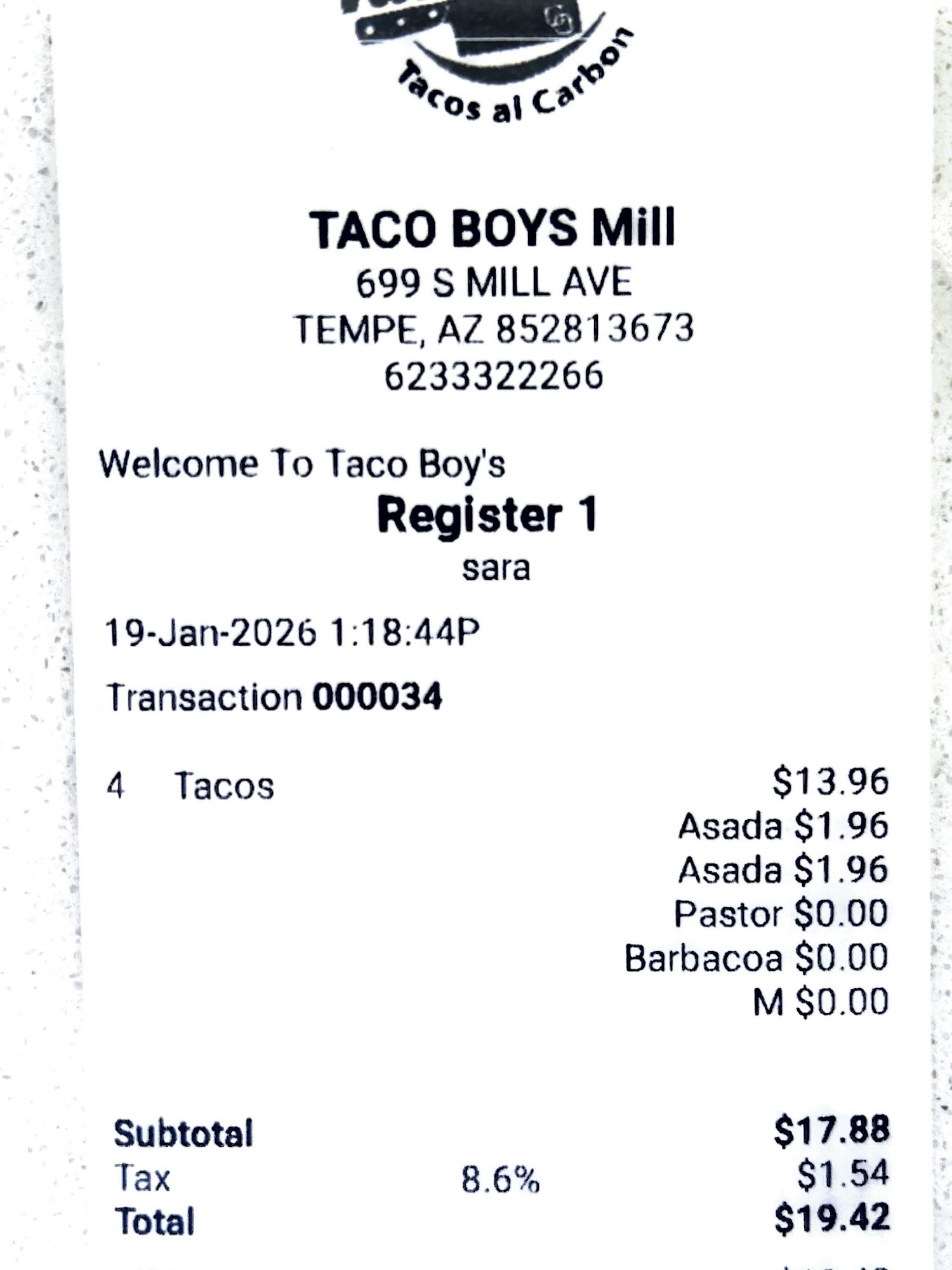Taco Boy's Menu