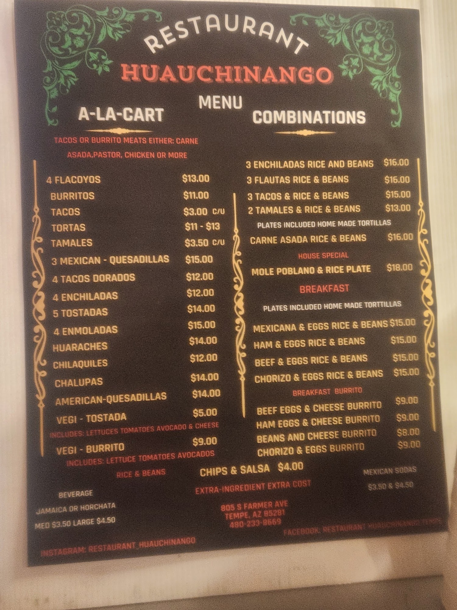 Restaurant Huauchinango Menu