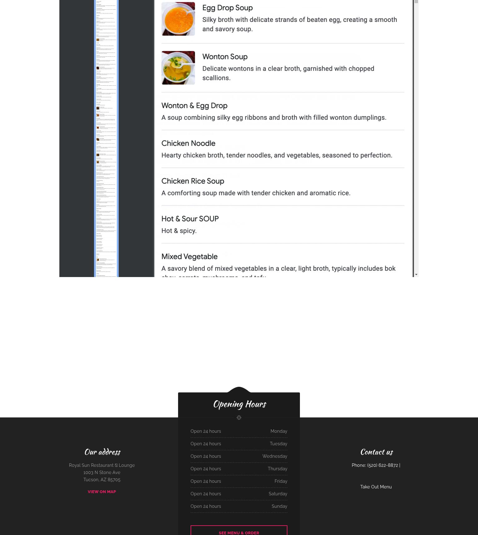 Royal Sun Restaurant & Lounge Menu